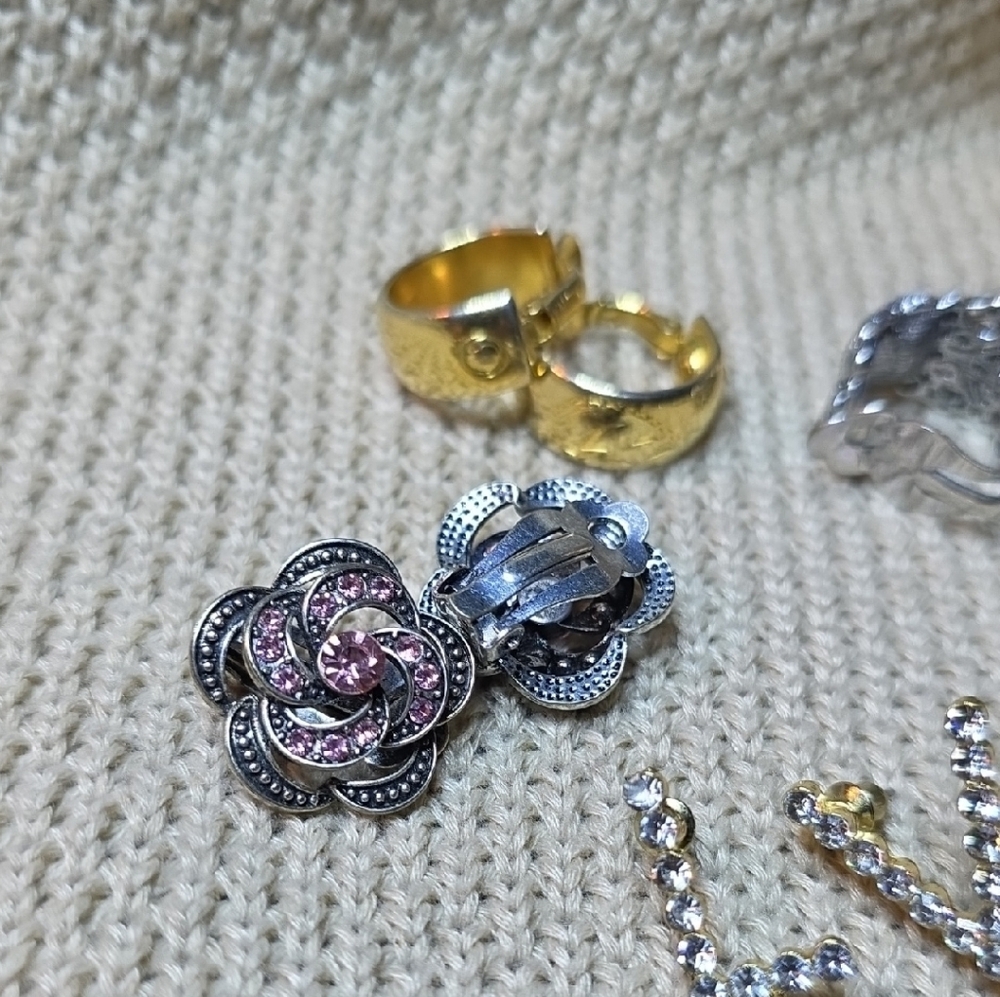 Chic Floral Pink and Silver Earrings, A Few Clip Ons, This Is For ALL Earrings